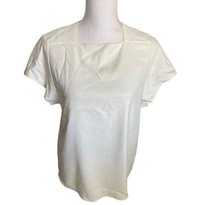 Tibi | NWOT Women's White Fluttered Sleeve Square Neck Top Size 0 Back Zipper